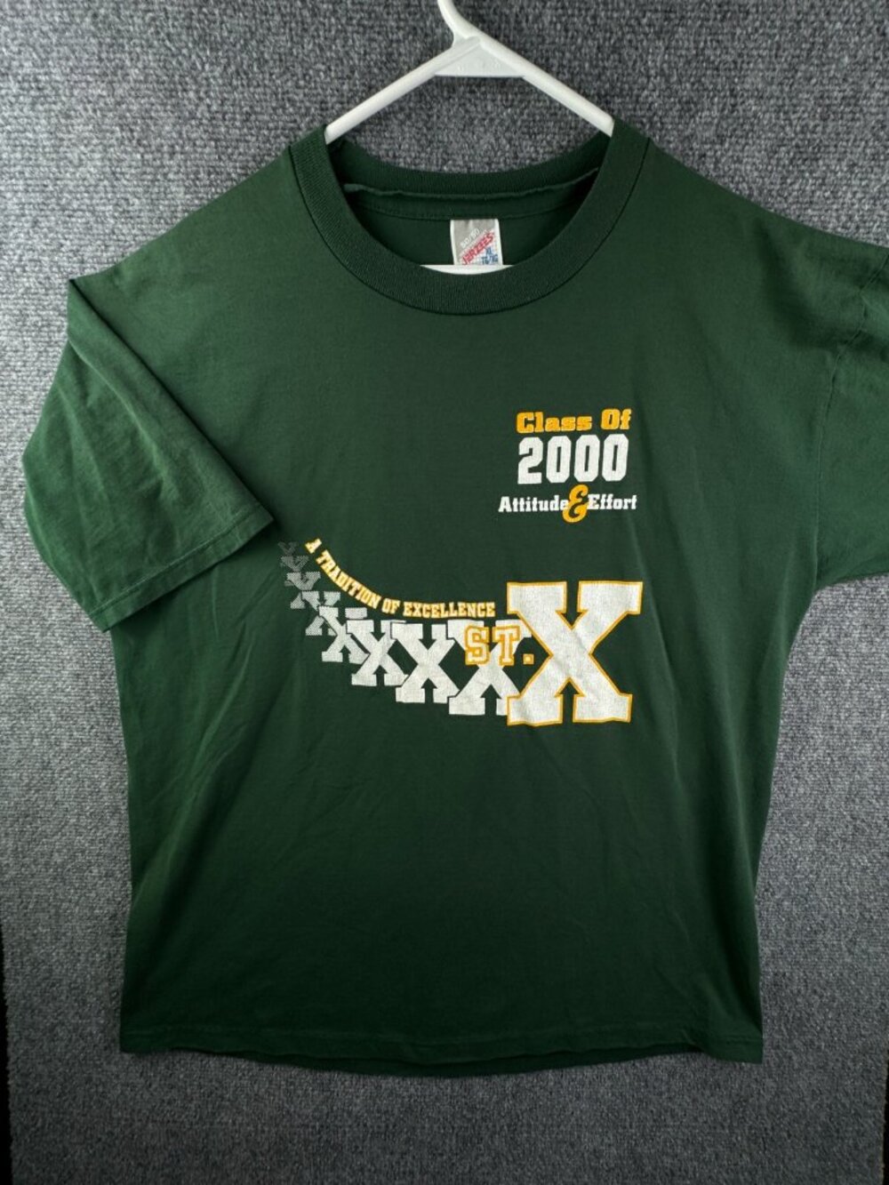 VTG St. X High School T Shirt Class Of 2000 Green Attitude Effort XL Jerzees